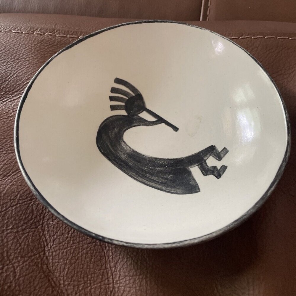 Hotshreds Santa Fe NM Handmade Ceramic Bowl With Kokopelli Design 6.5 Inches
